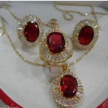 USPS к США Подлинная Красный Кристалл Ожерелье Кулон Серьги Кольцо Ювелирные Изделия Устанавливает 20150401 J0001