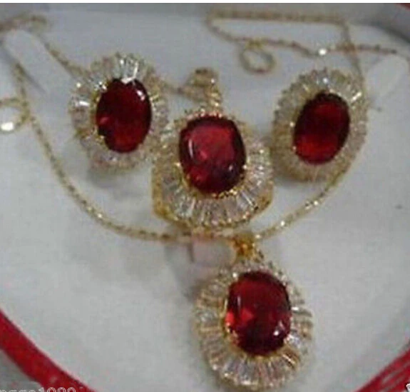

Free shipping USPS to USA Genuine Red Crystal Necklace Pendant Earring Ring Jewellery Sets 20150401 J0001