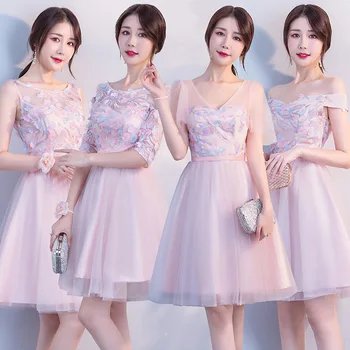 

2020 New Short Vestidos De Festa Pink A Line Bridesmaid Dresses Appliques Wedding Guest Formal Gown Robe Demoiselle D'honneur