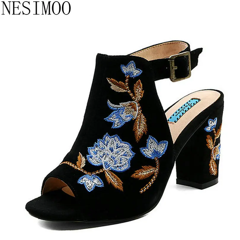 

NESIMOO 2018 Women Pumps Genuine Leather All Match Fashion Women Shoes Platform Slip on Square High Heel Women Pumps Szie 34-39