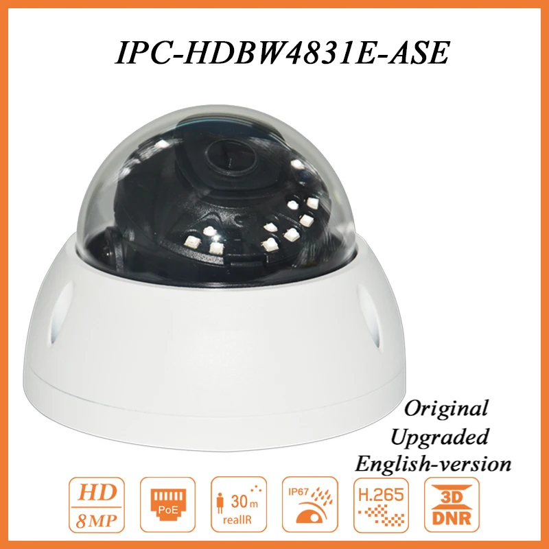 DH-IPC-HDBW4831E-ASE 8MP HD Сетевая купольная ip-камера Камера PoE ИК 30 м IK10 IP67 безопасности Камера