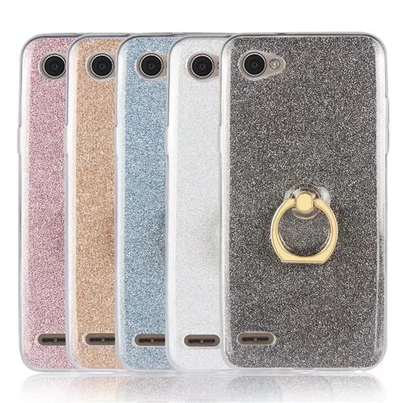 

Transparent Glitter Bling Stent Flash TPU With Ring Case For LG Q6 Q8 Case Protection Back Cover Shell Fundas Coque Capa