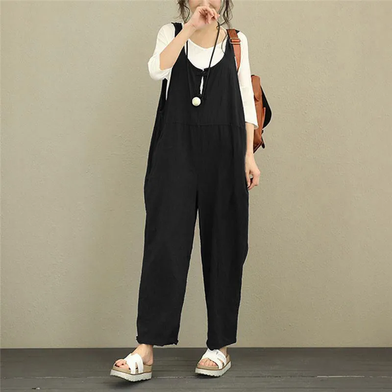 Women Loose Casual Baggy Jumpsuit Bib Pants Trousers Overall Harnes