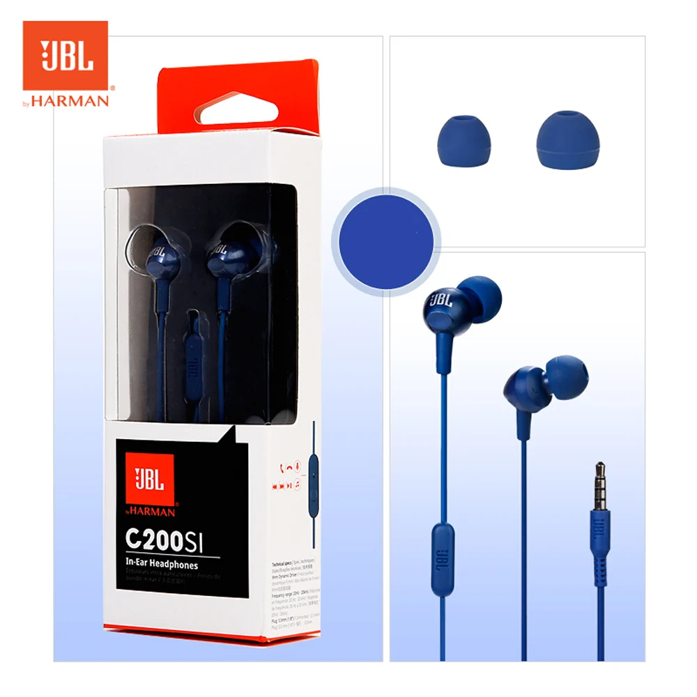 JBL C200si,, 3,5 мм, проводные наушники, Спортивная Музыкальная гарнитура, игровые наушники для спортзала, с басовым управлением, с микрофоном, для iPhone, Android