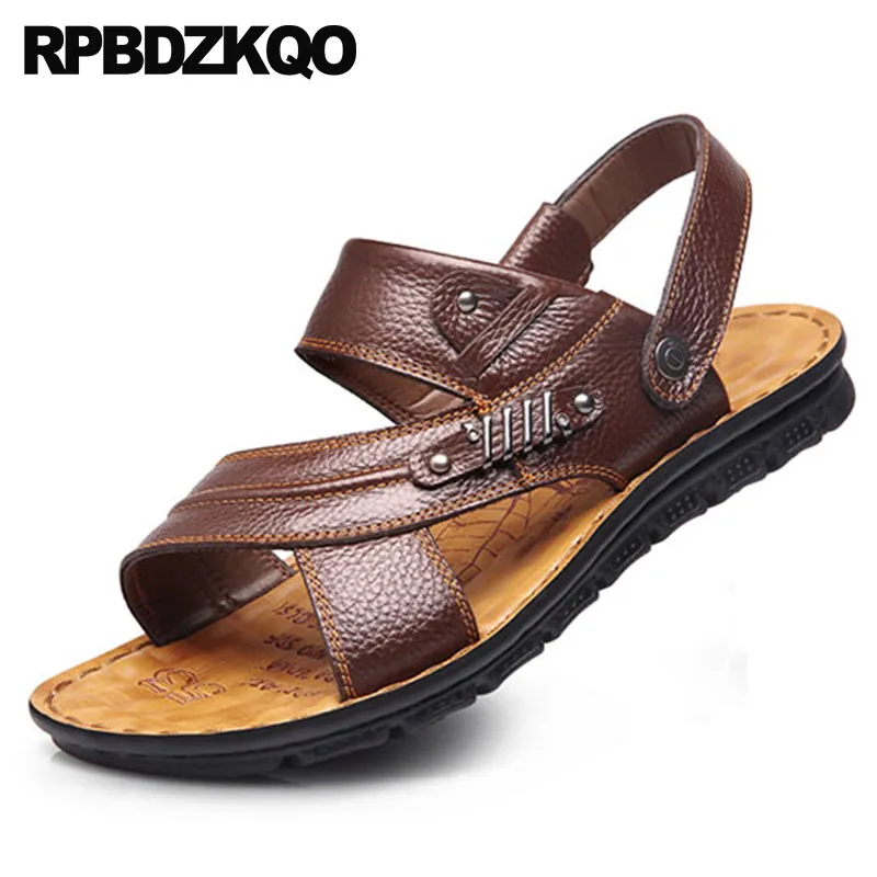 

Shoes Leather Mens Sandals 2018 Summer Outdoor Sport Fashion Rivet Slides Native Stud Water Sneakers Breathable Slippers Brown
