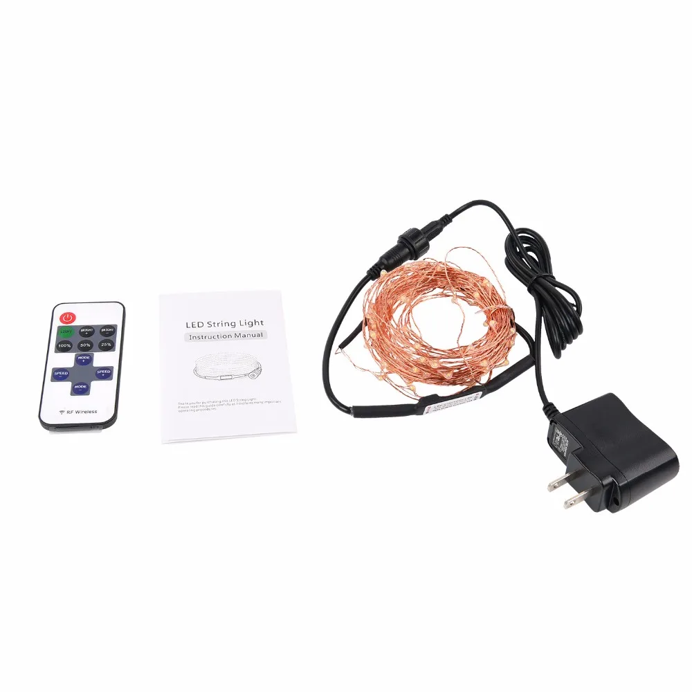 

10 meters 100 lights LED copper wire string lights +5V power adaptor+RF remote controller
