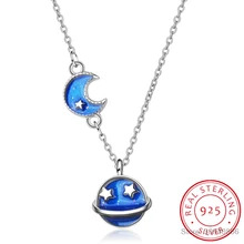 Новая мода капли глазури голубое небо Луна Звезда 925 стерлингового серебра ожерелье ювелирные украшения для женщин подарок S-N09