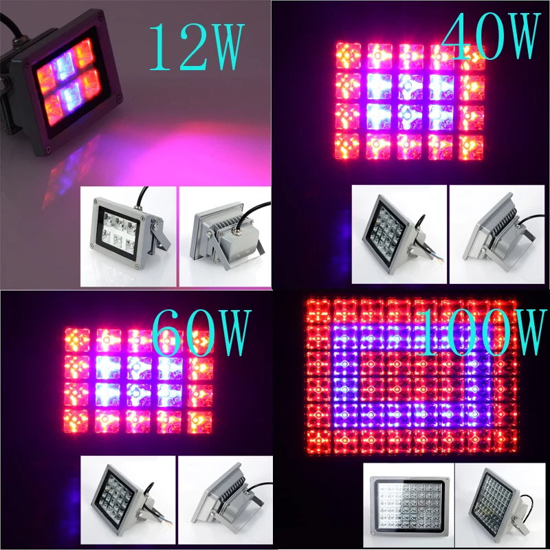 12/40/60/100 Вт высокой мощности Мощность растительная лампа решетки прожекторы AC85~ 265 V красные, синие светодиодный парниковых растения на гидропонике цветок cветодиодная лампа