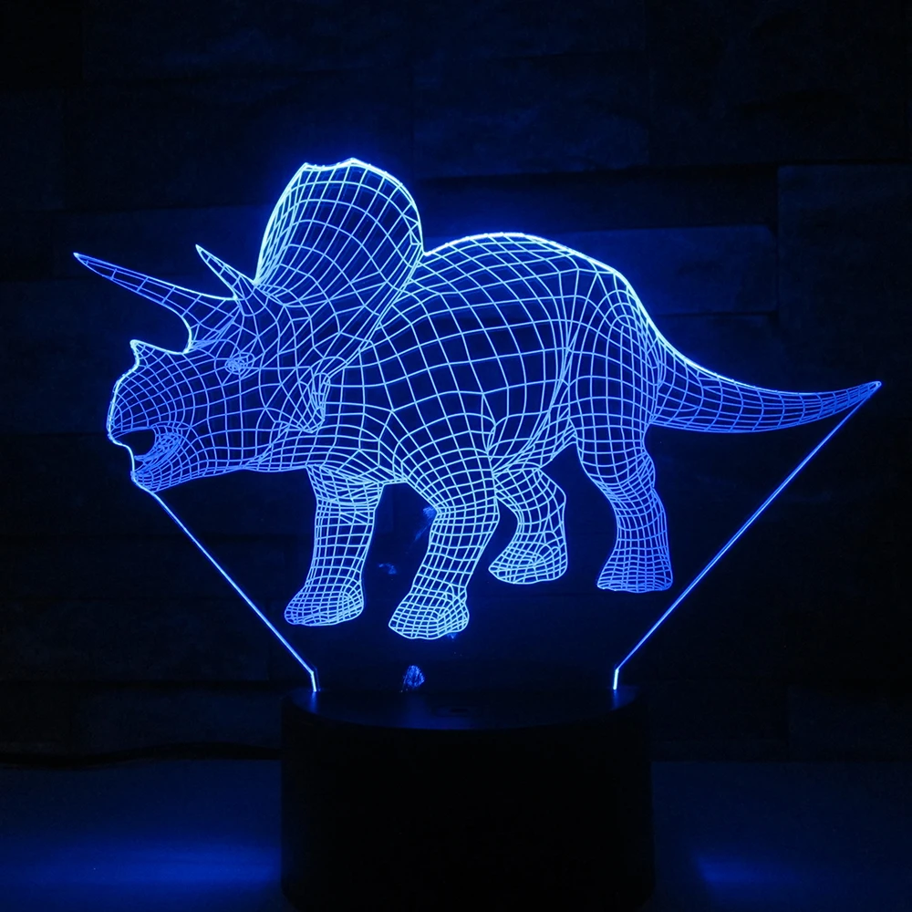Triceratops Dinosaur Illusion 3d Lamp 7 Color Change Remote Touch led