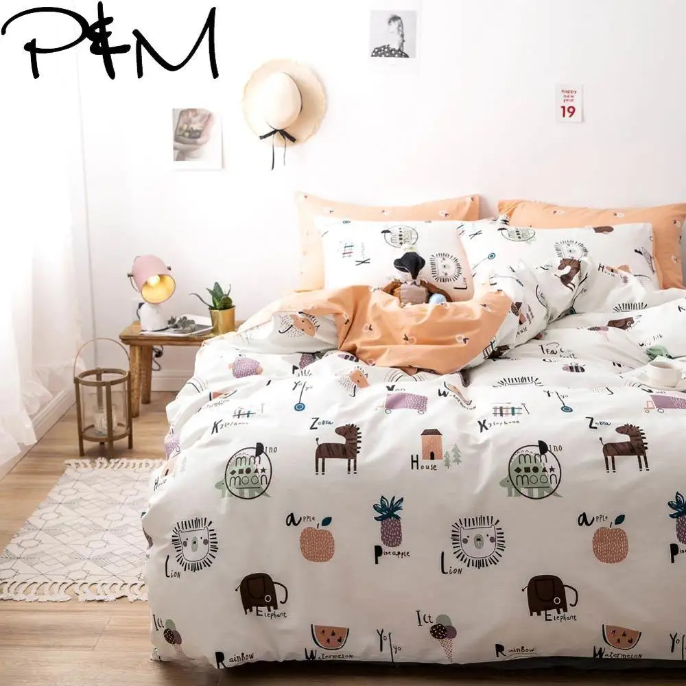 

Papa&Mima Small animals print Cartoon style cotton Queen Twin size bedding set duvet cover flat sheet pillowcases