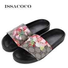 

ISSACOCO Women Summer Flat Rubber Floral Non-slip Slippers Women Bee Slippers Women Flat Home Printing Slippers Beach Flip Flops