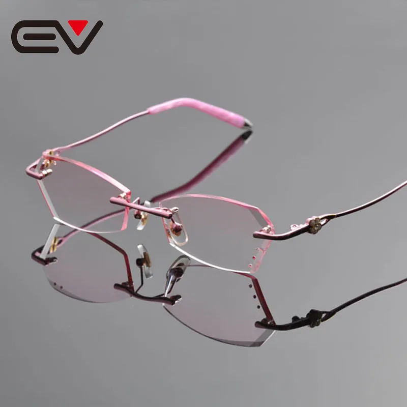 

Deding 2016 New Arrived Fashion Elegant Women Diamond Cutting Titanium Rimless Eyeglasses Frames Pink EV1244
