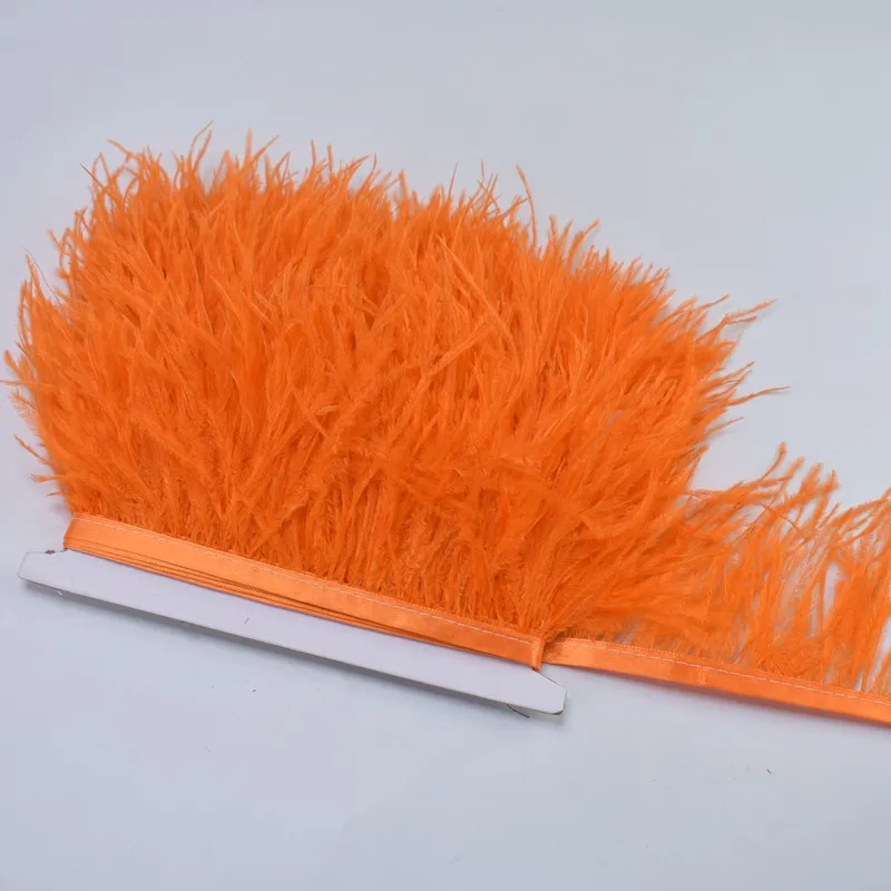 Пушистые 1метров страусиное перо отделкой 8-10 см перья для рукоделия пошивное ремесло для платье Свадебные Перья ленты - Цвет: Orange