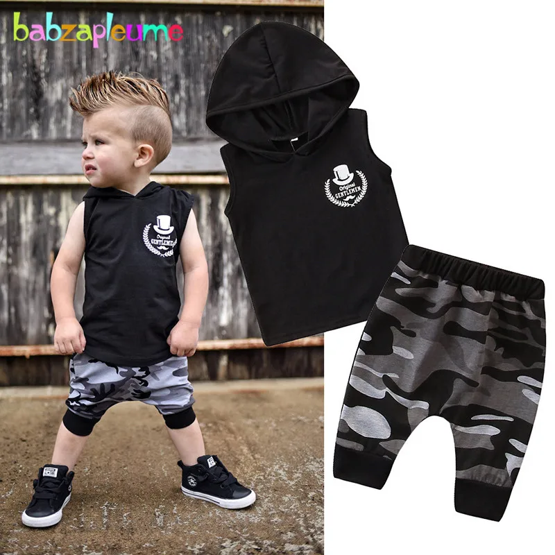 

babzapleume 2Piece Summer Outfits Newborn Baby Boys Clothes Casual Hooded T-shirt+Shorts Sport Suit Infant Clothing Sets BC1825