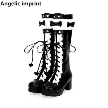 

Angelic imprint mori girl handmade Women motorcycle boots lady lolita Boots woman princess high heels pumps shoes bowtie 33-47