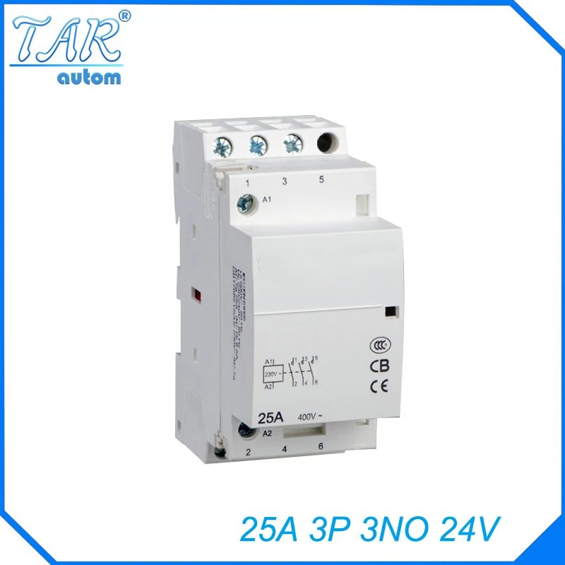

24V 3NO 25A 3P modular household small AC contactor hotel building Din rail Household ac contactor