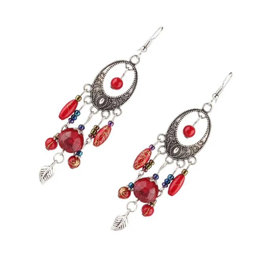 Fashion Bohemian Tassel Beads Fish Hook Drop Chandelier Tribe Earring Women Girls Ethnic Jewelry