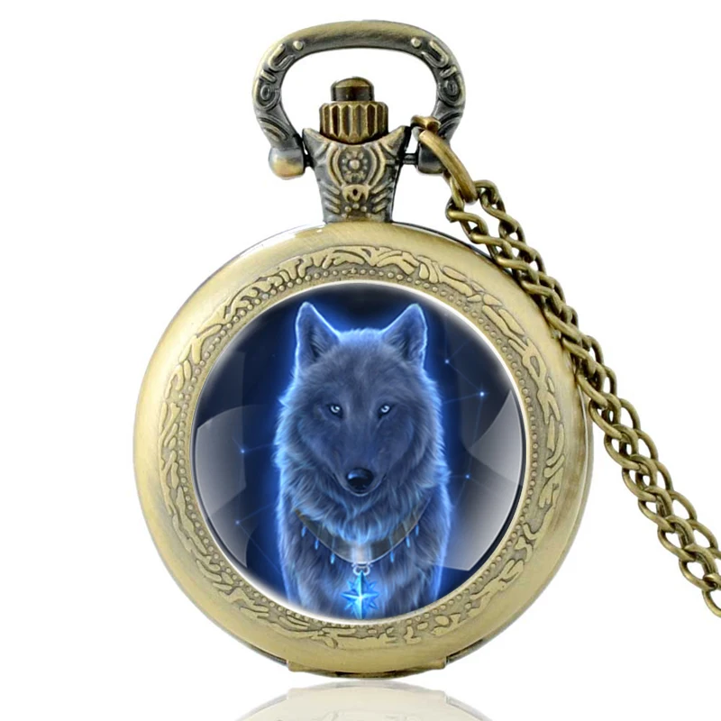 Новая мода Винтаж бронзовый таинственный волк кварцевые карманные часы ретро для мужчин женщин волк античное ожерелье с подвеской