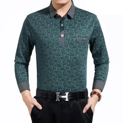 Autumn men t-shirt long sleeve turn-down collar t-...