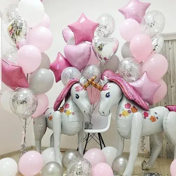 

Unicorn Party Decorations Set 3D Large Unicorn Balloons Star Heart Foil Ballon Girls Birthday Theme Party Decor Supplies Favors