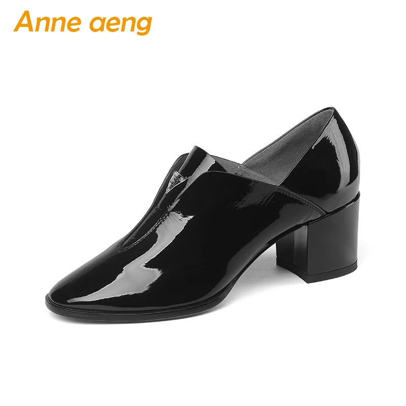 

2018 New Autumn/Spring Genuine Leather Women Shoes High Heels Round Toe Slip-On Sexy Office Ladies Women Pumps Black Woman Shoes