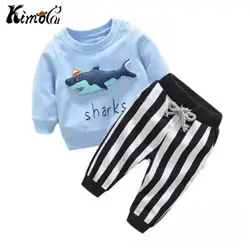 Kimocat/новый весенний хлопковый костюм с длинными рукавами и милой акулой для маленьких мальчиков, штаны для маленьких мальчиков, штаны