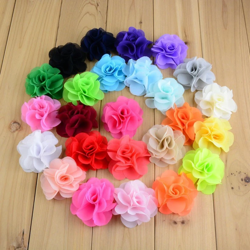 

125pcs/lot 2.56" Neon Chiffon Summer Sytle Kids Hair Flowers Headband Kids For Girls Hair Accessories Headband Flowers DIY