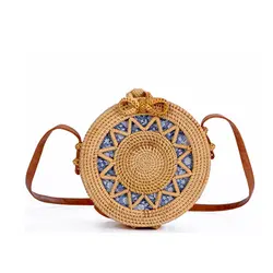 Ротанга сумки вышивка плеча Crossbody Beach соломы Вязание круговой Сумки плетеная Сумка Женщины сцепления сумка для 2018