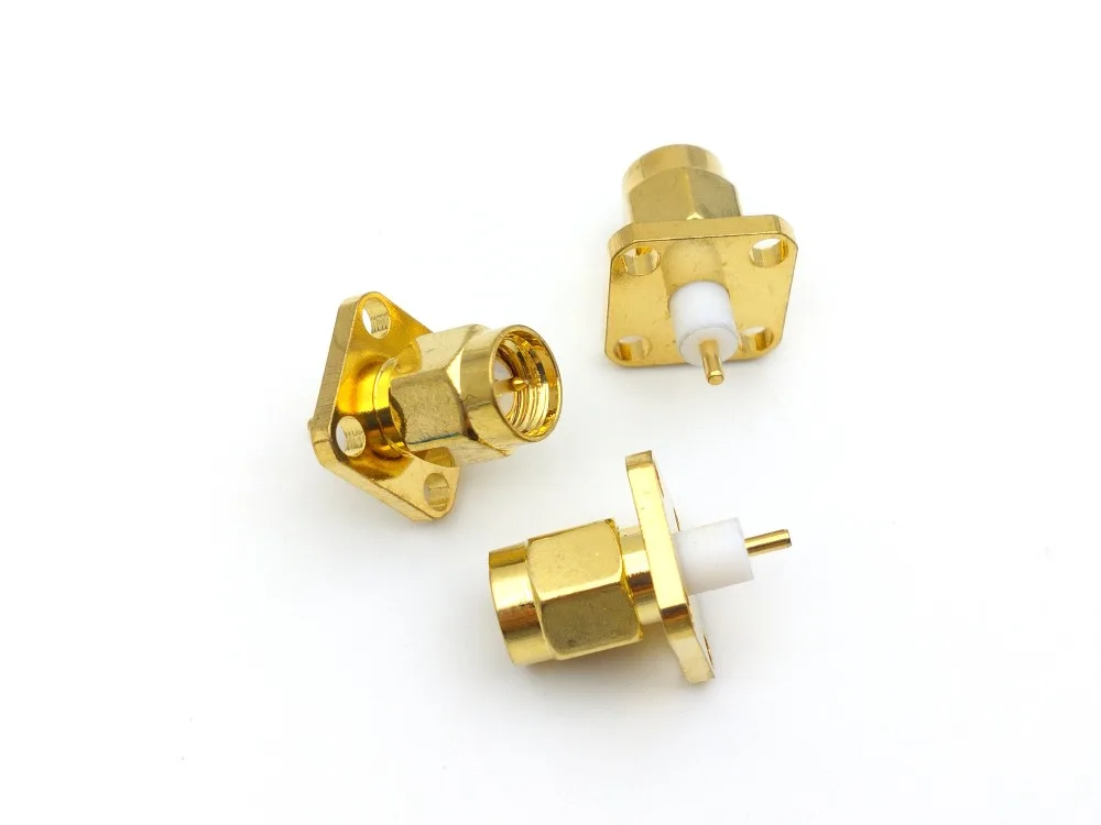 Dielétrica e Solda Plugue Macho 4 Buraco Panel Mount Curto Pós Conectores rf 100 Pcs Sma 3 100 pcs SMA Plugue Macho 4 Buraco