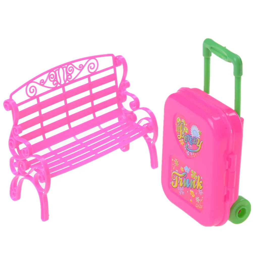 

TOYZHIJIA 1 set cute Chair Sofa Pretend Play game toysWith Travel Suitcase Luggage Case For Barbie Doll's House Furniture
