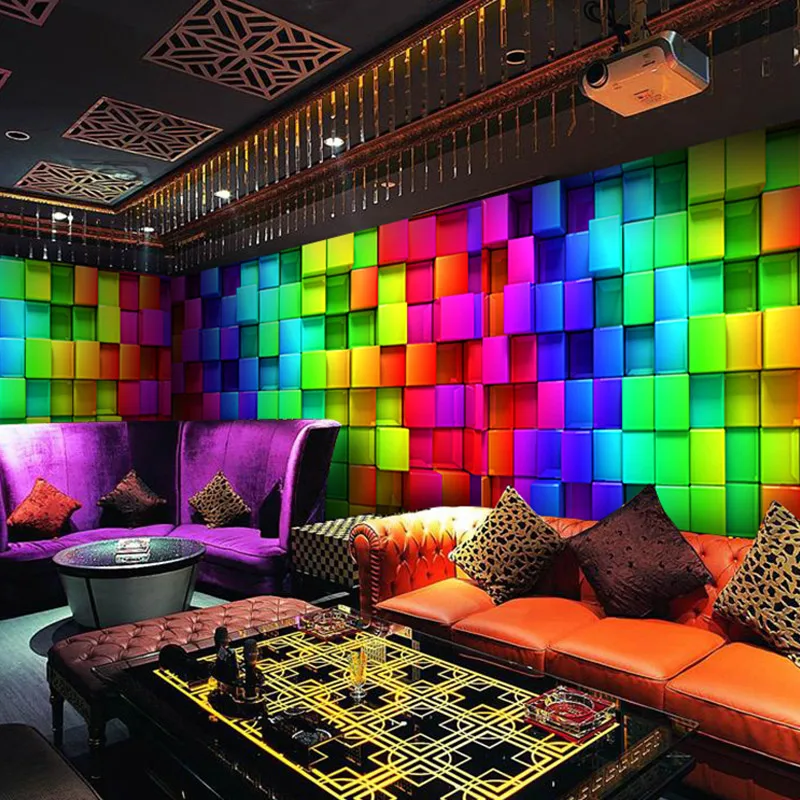 Пользовательские 3D стереоскопический Красочные Куб плед фрески обои современный K ТВ зал Бар ТВ диван Задний план настенная обоев