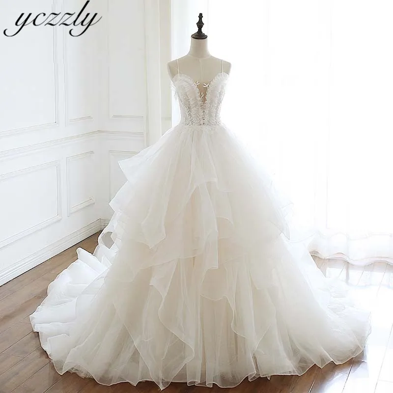 Vestido Novia пикантные тонкие бретельки бальное кружевное свадебное платье длинные плиссированные свадебные платья принцессы Robe Mariage