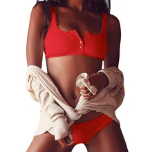 Комплект из двух предметов Для женщин Сексуальная Кнопка Набор пуш-ап пляжный бюстгальтер с подкладкой комплект купальный костюм женский FJA24