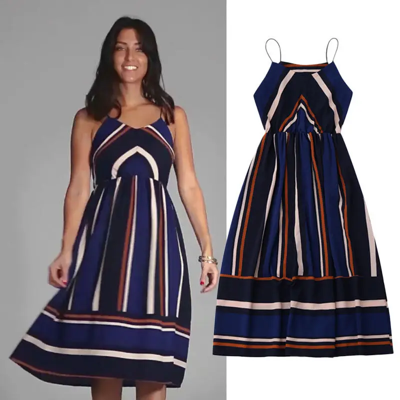 Женское Полосатое платье без рукавов Boho вечерние пляжные повседневные платья с v