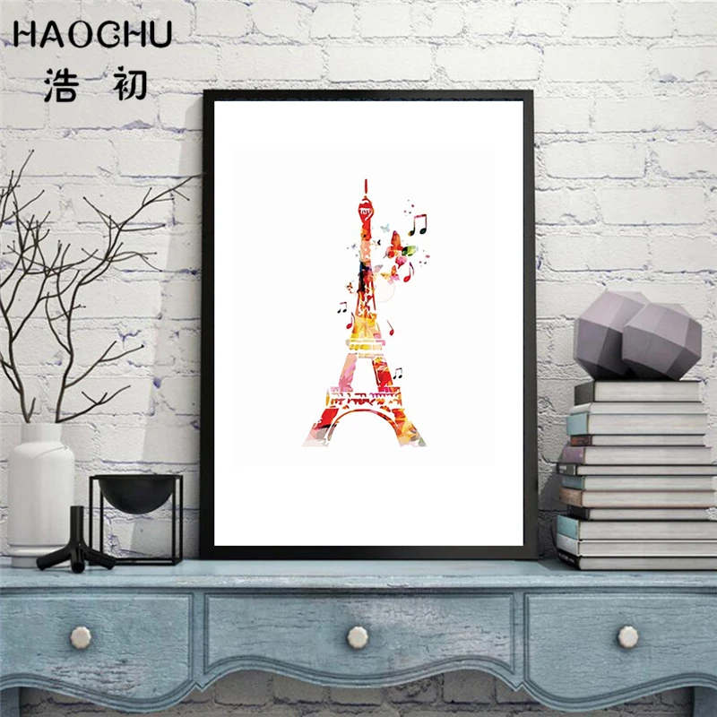 Haochu Nordic Rainbow Colorful Eiffel Tower Oil Painting Retro