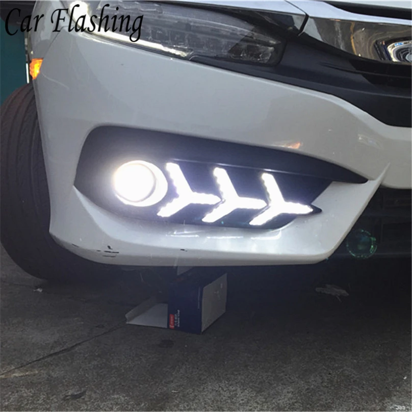 Автомобильный мигающий 1 пара для Honda Civic 10th светодиодный DRL дневные ходовые огни дневного Света Желтая Поворотная сигнальная лампа