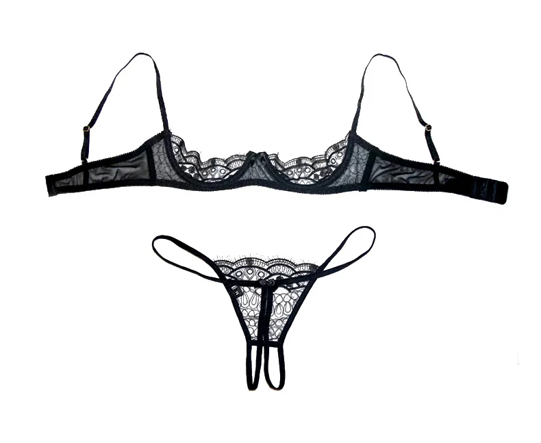 New Sexy Lace Push Up Open Cup Bra Sets Female Underwear Sexy Lace Embroidery Thin Cup Bra And 