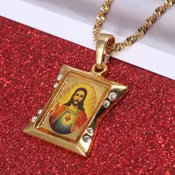 Иисус Глава ожерелья с подвесками золотые цвет цепи для женщин христианские ювелирные изделия распятие