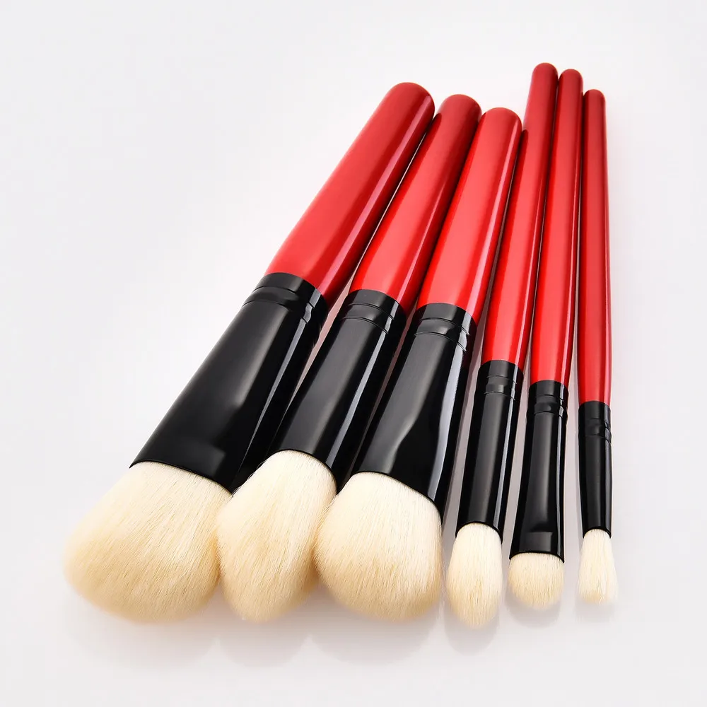 

GUJHUI 6PCS Wooden Handle Makeup Brushes High Quality Nylon Make Up Brushes Foundation Brush Powder Eyeshadow Makeup Brush Set