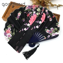 Free Shipping 1 pcs Packaging Cherry Blossom Flower Floral Fabric Round Folding Hand Fan Event & Party Supplies Wedding Decor