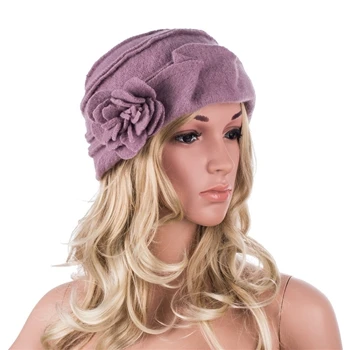Новые Модные Элегантные женские шапки, Зимние береты, шапки для женщин, Повседневная Кепка, Женская шерстяная шапочка, шапки A376 - Цвет: Light Purple