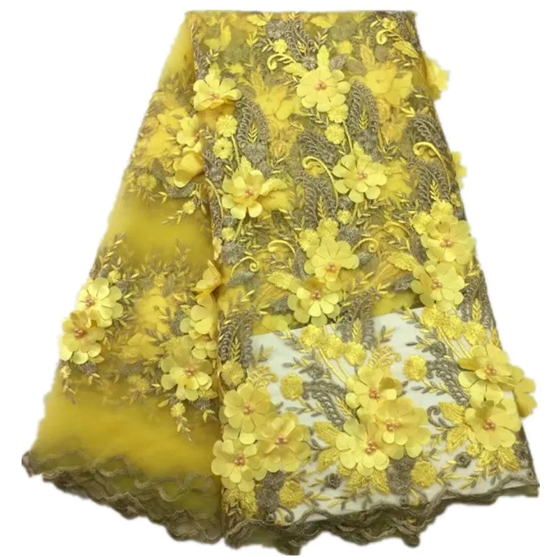 Королевская лимонно-зеленая аппликация 3D цветок французский чистая кружева Роскошные нигерийские кружевные ткани для женское свадебное платье 5 ярдов/партия