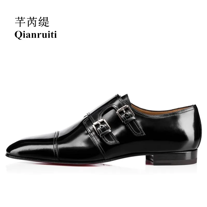 Qianruiti Men Patent Leather Shoes Buckle Oxfords Business Wedding Flat