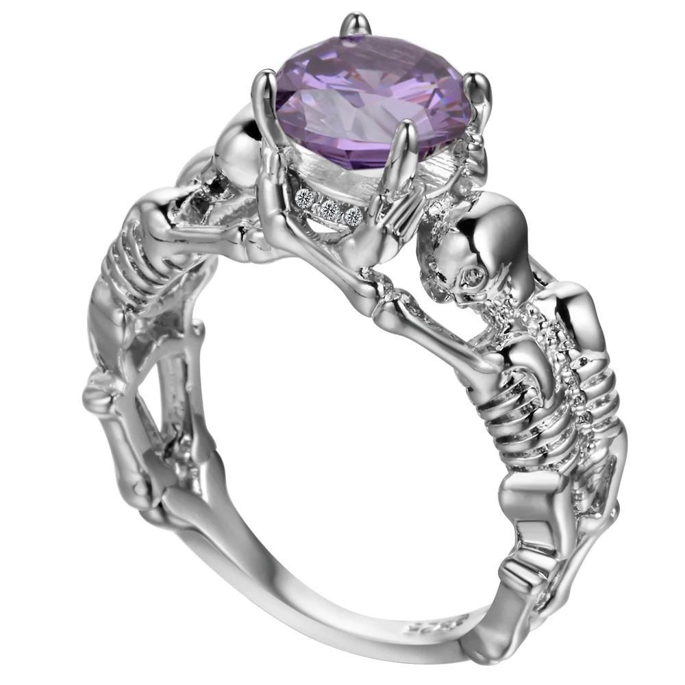 Ghost evil Skull skeleton Hand CZ кольцо европейский и американский стиль панк мотоцикл байкер мужское кольцо Новинка череп мужские ювелирные изделия - Цвет основного камня: purple silver