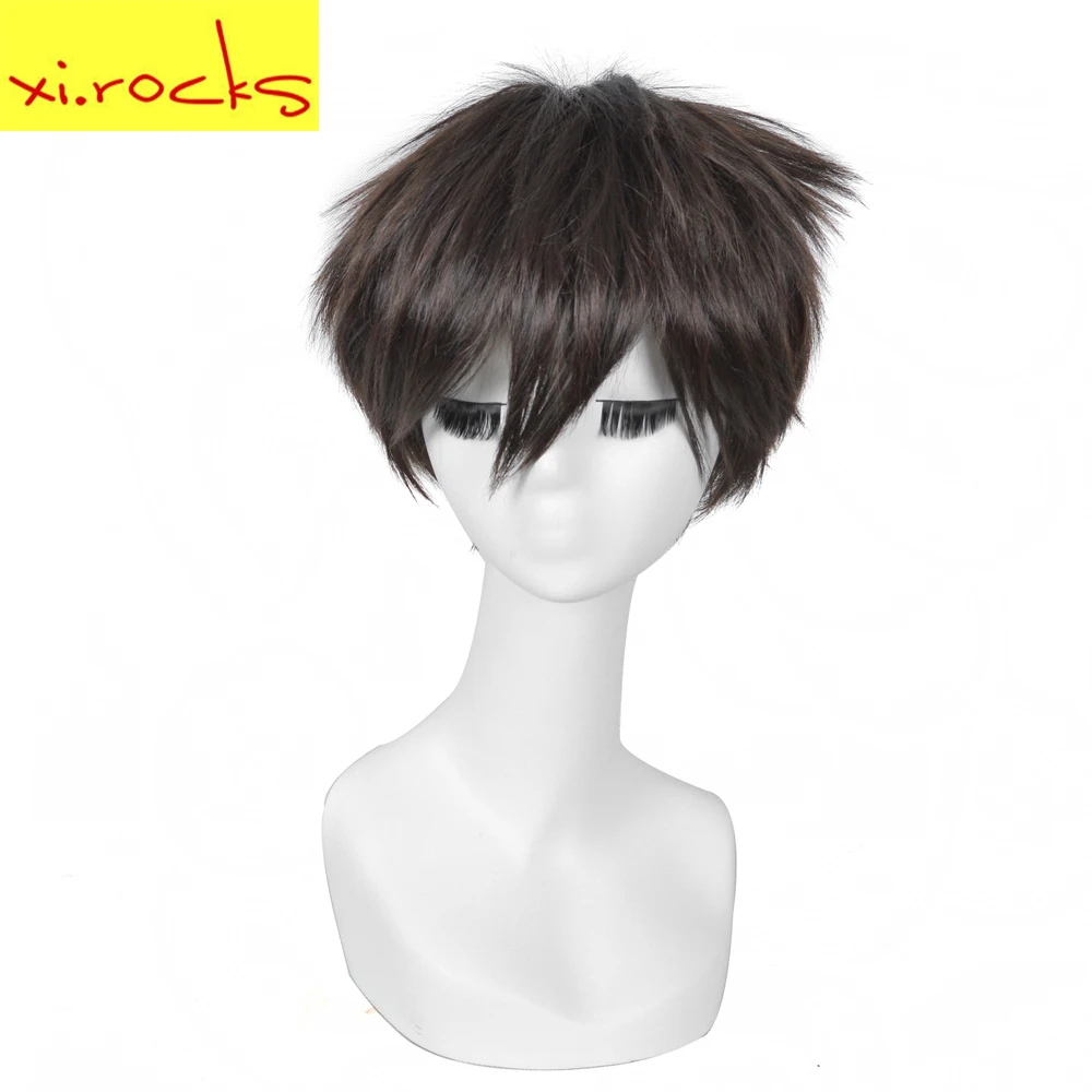 

3024 Xi.rocks Cosplay Short Layered Synthetic Hair Wig Attack On Titan Eren Jaeger Dark Brown Men's High Temperature Fiber Wigs
