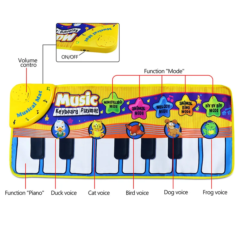 Детский музыкальный ковер клавиатура Игровой коврик животные Музыкальный Игровой Коврик пианино Обучающие Игрушки для раннего развития для детей детские головоломки подарки