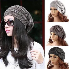Unisex Winter Marbled Warm Baggy Beanie Knit Crochet Oversized Hat Slouch Cap