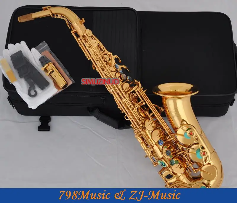 Electrophoresis Gold Alto font b Saxophone b font Abalone Shell Key Sax High F Double Rails