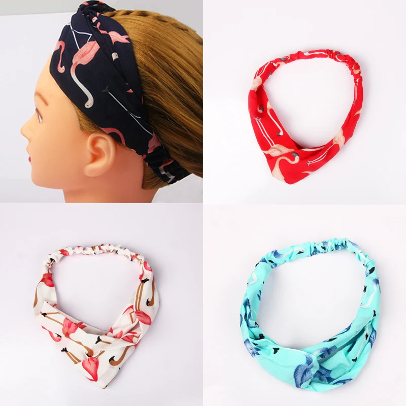 

Women Summer Headbands Cross Turban Wide Hairband Print Hair Bands Elastic Headband Head Wrap Flamingo Hair Accessories Headwear