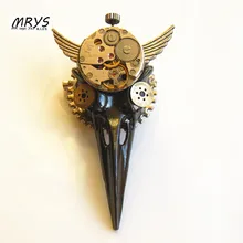 steampunk rock punk big bird skull skeleton beak watch parts gears brooch pins badge men women jewelry christmas gift party new